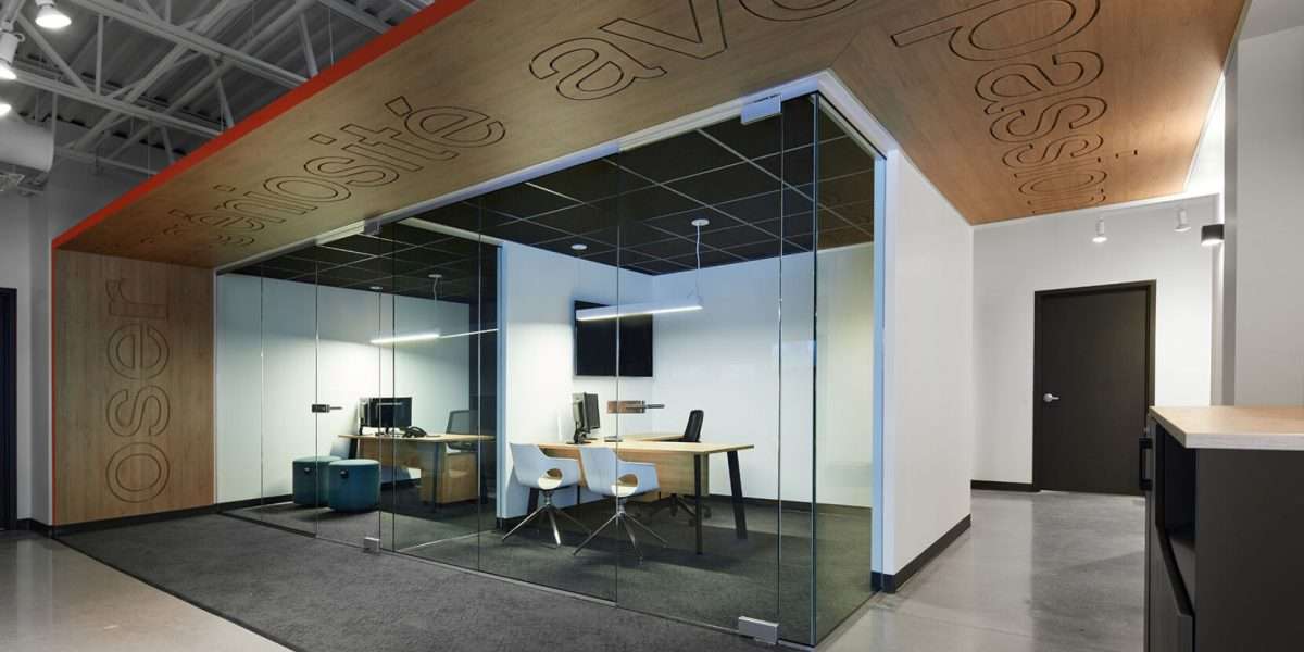 Private Glass Offices With L Shape Desk and Chairs
