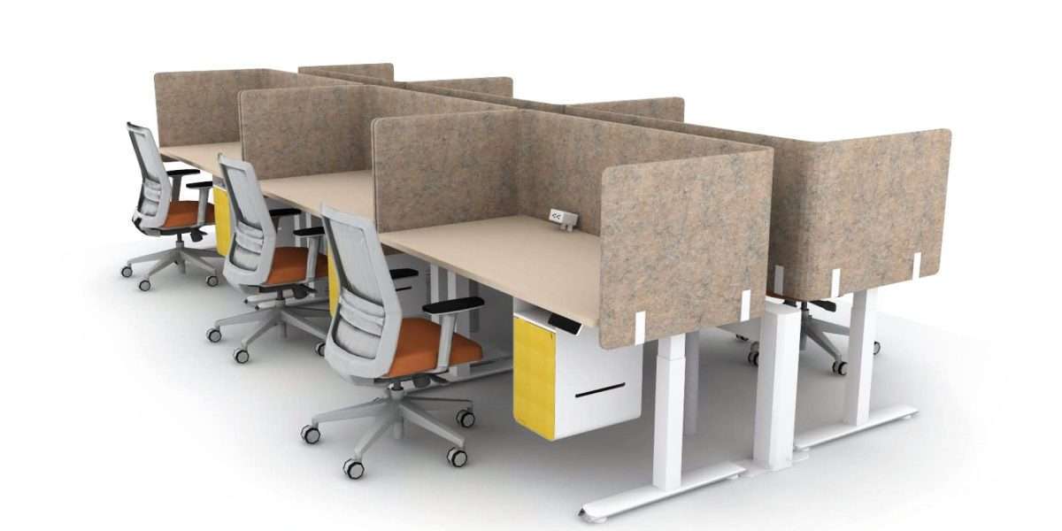 Open Plan 6 pack Electric Desks with Privacy Screens