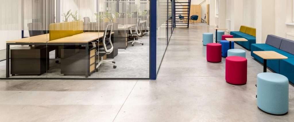 Office Desks with Lounge Seating Tables and Ottomans