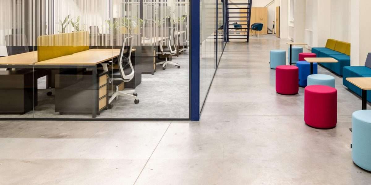 Office Desks with Lounge Seating Tables and Ottomans
