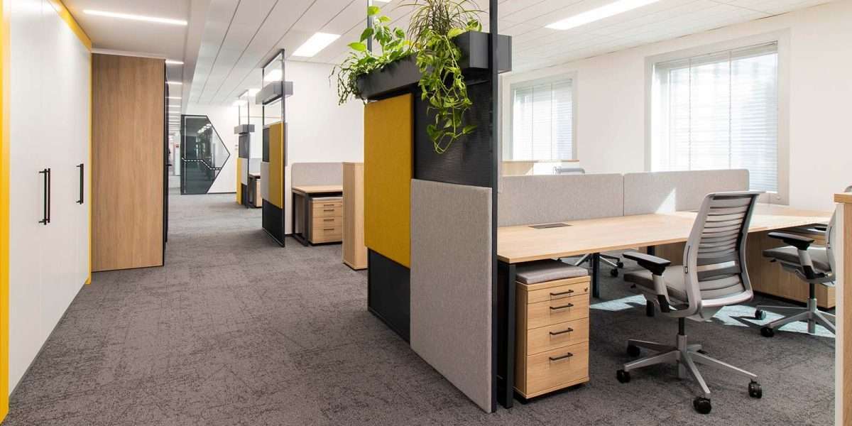 Open Plan Office with Screeens and Planters